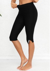 Black Elastic Waist Mid Waisted Knee Length Leggings