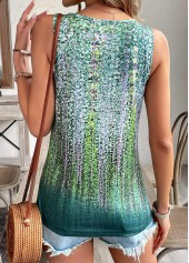 Ombre Button Green Sleeveless Scoop Neck Tank Top