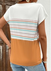 Striped Terracotta Short Sleeve Round Neck T Shirt