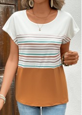 Striped Terracotta Short Sleeve Round Neck T Shirt