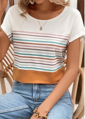 Striped Terracotta Short Sleeve Round Neck T Shirt