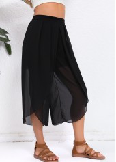 Split Elastic Waist High Waisted Black Pants