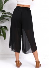 Split Elastic Waist High Waisted Black Pants
