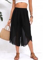 Split Elastic Waist High Waisted Black Pants