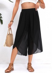 Split Elastic Waist High Waisted Black Pants