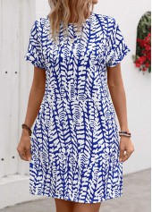 Graffiti Print Pocket Dark Blue Short Sleeve Shift Dress