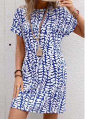Graffiti Print Pocket Dark Blue Short Sleeve Shift Dress