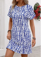 Graffiti Print Pocket Dark Blue Short Sleeve Shift Dress