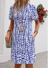 Graffiti Print Pocket Dark Blue Short Sleeve Shift Dress