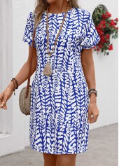 Graffiti Print Pocket Dark Blue Short Sleeve Shift Dress