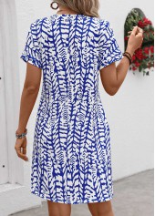 Graffiti Print Pocket Dark Blue Short Sleeve Shift Dress