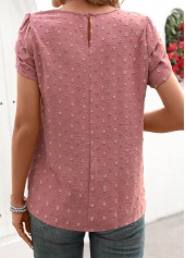 Jacquard Dark Reddish Purple Short Sleeve Round Neck Blouse