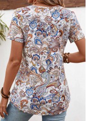 Tribal Print Button Light Coffee Short Sleeve T Shirt