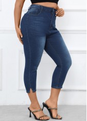 Denim Blue Plus Size Button Skinny High Waisted Pants