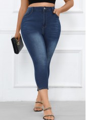 Denim Blue Plus Size Button Skinny High Waisted Pants