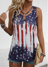 American Flag Cut Out Multi Color Sleeveless Tank Top