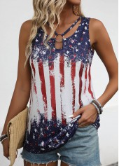 American Flag Cut Out Multi Color Sleeveless Tank Top