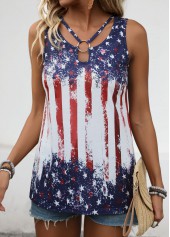 American Flag Cut Out Multi Color Sleeveless Tank Top