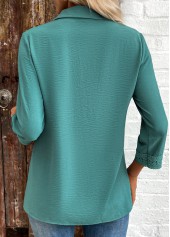 Button Patchwork Turquoise 3/4 Sleeve Shirt