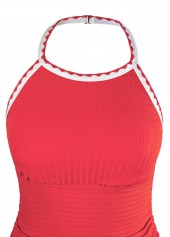 Marine Life Print Contrast Binding Coral Tankini Set
