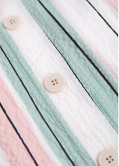 White Plus Size Button Striped Half Sleeve Blouse