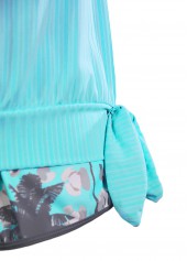 Tropical Plants Print Bowknot Cyan Tankini Set