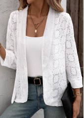 Lace White 3/4 Sleeve Light Cardigan