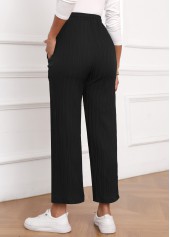 Textured Fabric Drawastring Black High Waisted Pants