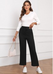 Textured Fabric Drawastring Black High Waisted Pants
