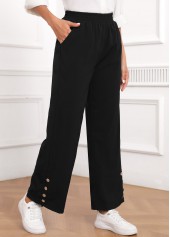 Black Elastic Waist High Waisted Button Pants