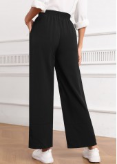Black Elastic Waist High Waisted Button Pants