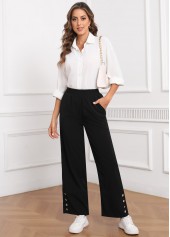 Black Elastic Waist High Waisted Button Pants