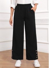 Black Elastic Waist High Waisted Button Pants