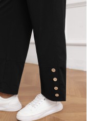 Black Elastic Waist High Waisted Button Pants