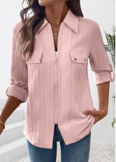 Dusty Pink Long Sleeve Zipper Shirt