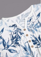 Leaf Print Tummy Coverage White Short Sleeve T Shirt