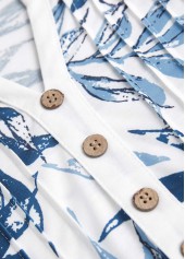 Leaf Print Tummy Coverage White Short Sleeve T Shirt