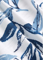 Leaf Print Tummy Coverage White Short Sleeve T Shirt