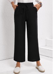 Black Elastic Waist Drawstring High Waisted Pants