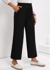 Black Elastic Waist Drawstring High Waisted Pants