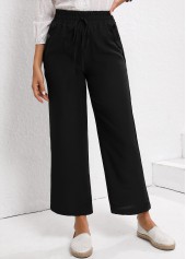 Black Elastic Waist Drawstring High Waisted Pants