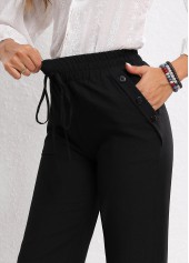 Black Elastic Waist Drawstring High Waisted Pants
