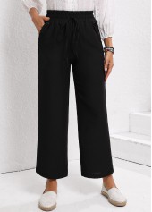 Black Elastic Waist Drawstring High Waisted Pants