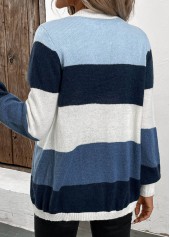 Patchwork Design Long Sleeve Blue Cardigan