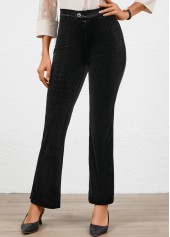 Button Black Flare Leg High Waisted Ankle-length Pants