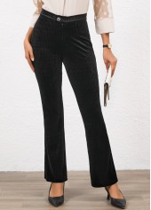 Button Black Flare Leg High Waisted Ankle-length Pants