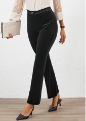 Button Black Flare Leg High Waisted Ankle-length Pants