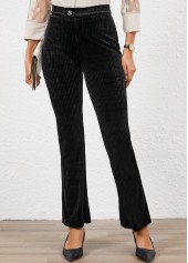 Button Black Flare Leg High Waisted Ankle-length Pants