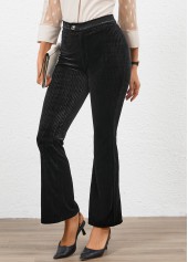 Button Black Flare Leg High Waisted Ankle-length Pants