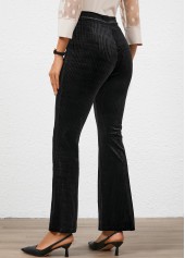 Button Black Flare Leg High Waisted Ankle-length Pants